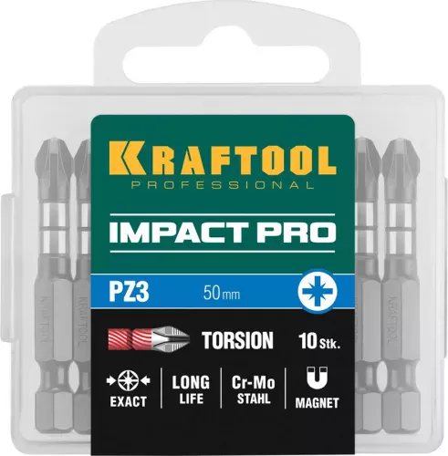 Фото KRAFTOOL 50 мм, 10 шт., PZ3, профессиональные ударные биты Impact Pro 26193-3-50-S10 KRAFTOOL 50 мм, 10 шт., PZ3, профессиональные ударные биты Impact Pro 26193-3-50-S10