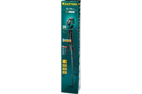 KRAFTOOL 20-70 м, (детектор), сверхъяркий, IP54, точн. 0,2 мм/м, штатив, нивелир лазерный линейный CL-70-3 34660-3