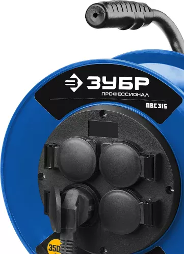 ЗУБР 30 м, 3500Вт, 4 гнезда, ПВС, удлинитель на катушке 55081-30 Профессионал