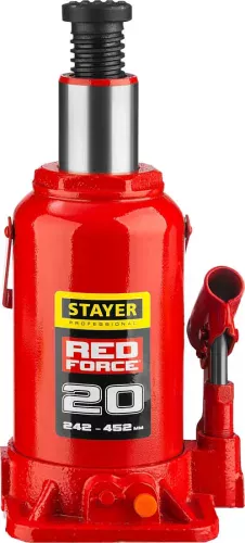 Фото Домкрат бутылочный гидравлический STAYER Red Force 43160-20_z01 (20 т) Домкрат бутылочный гидравлический STAYER Red Force 43160-20_z01 (20 т)