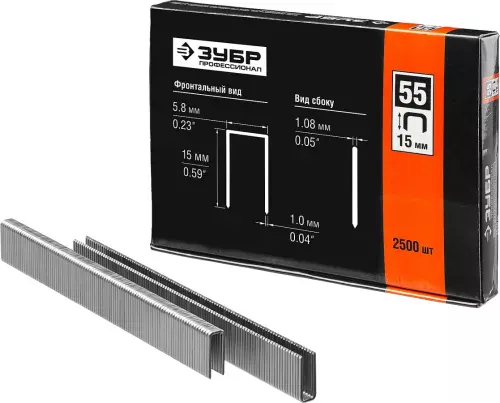 Фото ЗУБР скобы тип 55, 15 мм, скобы особотвердые 31855-15 ПРОФЕССИОНАЛ ЗУБР скобы тип 55, 15 мм, скобы особотвердые 31855-15 ПРОФЕССИОНАЛ