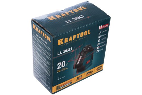 KRAFTOOL 20-70 м, 360 градусов, (детектор), сверхъяркий, IP54, точн. 0,2 мм/м, в сумке, нивелир лазерный LL360 34645