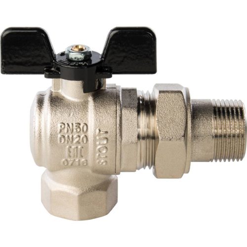 SVB-0008-000020 STOUT Кран шаровой полнопроходной угловой с "американкой", ВР/НР, ручка бабочка 3/4