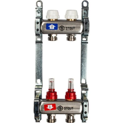 SMS 0917 000002 STOUT Коллектор из нержавеющей стали с расходомерами 2 вых.