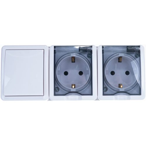 Блок: две розетки+выключатель ЭРА Эксперт 11-7403-01 IP54, 16АХ10AX-250В, ОУ, белый Б0027673