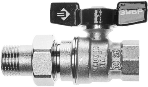 ЗУБР Ø 1/2", ручка "бабочка", кран шаровой полнопроходной "папа-папа" 4-51327-C-1/2