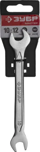 ЗУБР 10х12 мм, Cr-V сталь, хромированный, гаечный ключ рожковый 27010-10-12 Мастер