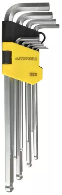STAYER 9 шт., Cr-V, ключи имбусовые удлиненные с шариком 2741-H9-2