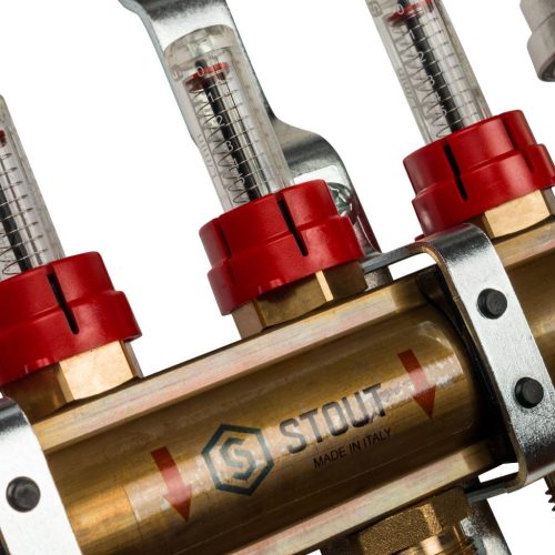 SMB 0473 000004 STOUT Распределительный коллектор из латуни с расходомерами 4 вых.