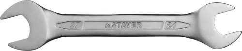 STAYER 24х27 мм, Cr-V сталь, хромированный, гаечный ключ рожковый 27035-24-27 Professional