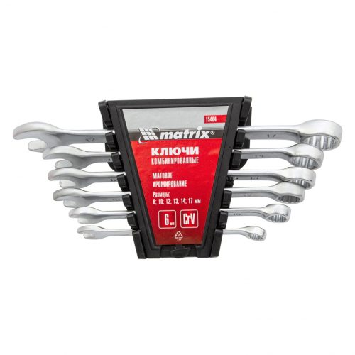 Фото Набор ключей комбинированных, 8-17 мм, 6 шт, CrV, матовый хром Matrix Набор ключей комбинированных, 8-17 мм, 6 шт, CrV, матовый хром Matrix