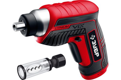 ЗУБР 3.6 В, в коробке с 10 битами, с насадкой штопором, отвертка аккумуляторная ViX ЗО-Е-3.6 ЛиМ1