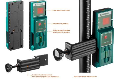 KRAFTOOL 20-70 м, 360 градусов, (детектор), сверхъяркий, IP54, точн. 0,2 мм/м, держатель, детектор, нивелир лазерный LL360-4 34645-4