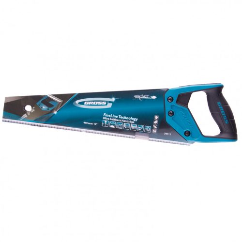 Фото Ножовка по дереву "Piranha", 400 мм, 11-12 TPI, зуб-3D, каленый зуб, тефлоновое покрытие полотна, двухкомпонентная рукоятка Gross Ножовка по дереву "Piranha", 400 мм, 11-12 TPI, зуб-3D, каленый зуб, тефлоновое покрытие полотна, двухкомпонентная рукоятка Gross