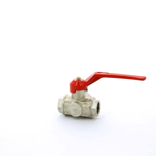 Кран шаровой трехходовой ITAP 128 - 3/4' (ВР, PN50, Tmax120°C, T-образный шар, ручка-рычаг красная)