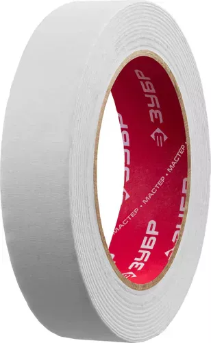 Фото ЗУБР 25 мм, 50 м, до +80° С, лента малярная 12115-25 ЗУБР 25 мм, 50 м, до +80° С, лента малярная 12115-25