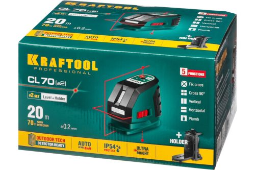 Фото KRAFTOOL 20-70 м, (детектор), сверхъяркий, IP54, точн. 0,2 мм/м, держатель, нивелир лазерный линейный CL-70-2 34660-2 KRAFTOOL 20-70 м, (детектор), сверхъяркий, IP54, точн. 0,2 мм/м, держатель, нивелир лазерный линейный CL-70-2 34660-2