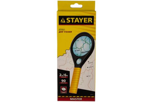 STAYER 2/6 кратное увеличение, Ø 90 мм, стекло, лупа для чтения 40530-90