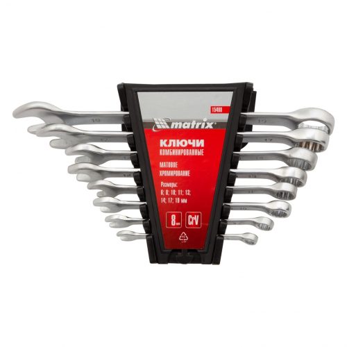 Фото Набор ключей комбинированных, 6-19 мм, 8 шт, CrV, матовый хром Matrix Набор ключей комбинированных, 6-19 мм, 8 шт, CrV, матовый хром Matrix
