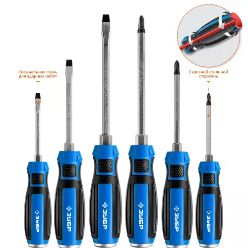 Фото ЗУБР 6 шт, набор отверток ударных с магнитным наконечником 25026 ЗУБР 6 шт, набор отверток ударных с магнитным наконечником 25026