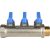 SMB 6201 341203 STOUT Коллектор с шаровыми кранами 3/4", 3 отвода 1/2" (синие ручки)