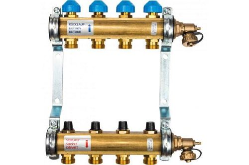 Фото Коллекторная группа WATTS HKV - 1"ВР/ВР на 4 контура 3/4"EK (с вентилями, латунь) Коллекторная группа WATTS HKV - 1"ВР/ВР на 4 контура 3/4"EK (с вентилями, латунь)