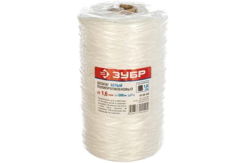 ЗУБР 500 м, 1.6 мм, 32 кгс, 1.0 ктекс, белый, шпагат полипропиленовый 50100-500