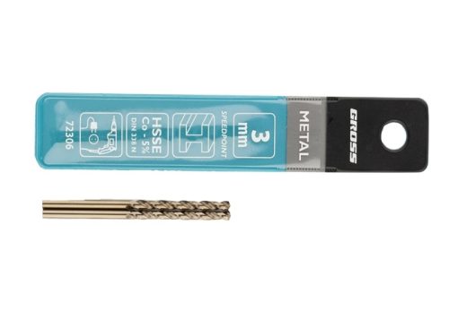 Сверло спиральное по металлу, 3 мм, HSS-Co, 2 шт Gross