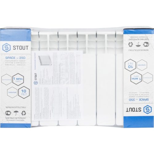 SRB-0310-035008 STOUT Space 350 8 секций радиатор биметаллический боковое подключение RAL9016