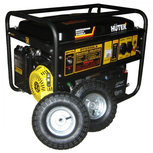 Бензиновый генератор Huter DY6500LX с колёсами и аккумулятором