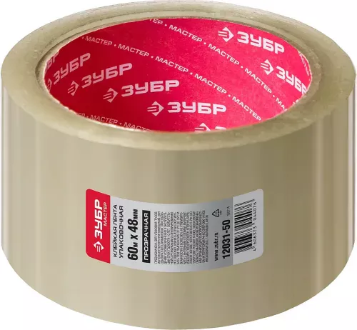 Фото ЗУБР 48 мм х 60 м, 50 мкм, упаковочная клейкая лента (скотч) 12031-50 ЗУБР 48 мм х 60 м, 50 мкм, упаковочная клейкая лента (скотч) 12031-50