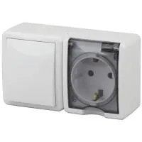 Блок: розетка+выключатель ЭРА Эксперт 11-7401-01 IP54, 16АХ10AX-250В, ОУ, белый Б0020733