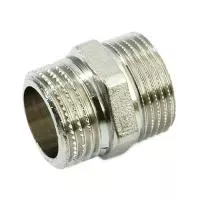 Ниппель латунный резьбовой равнопроходный STOUT - 3/8" (никелированный)