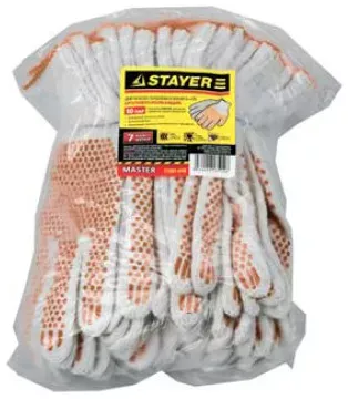 STAYER L-XL, 7 класс, 10 пар, х/б, перчатки для тяжелых работ, с ПВХ-гель покрытием (точка) 11397-H10 Master