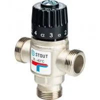 *SVM-0020-164320 STOUT Термостатический смесительный клапан для систем отопления и ГВС 3/4"  НР   20-43°С KV 1,6