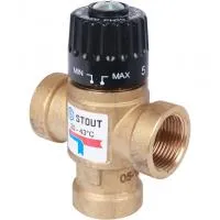 SVM-0110-164320 STOUT Термостатический смесительный клапан для систем отопления и ГВС 3/4"  ВР   20-43°С KV 1,6