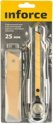 Inforce Строительный нож 25 мм в металлическом корпусе с винтовым зажимом 06-02-13