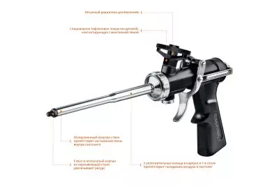 Цельнометаллический пистолет для монтажной пены KRAFTOOL INDUSTRIE 06853