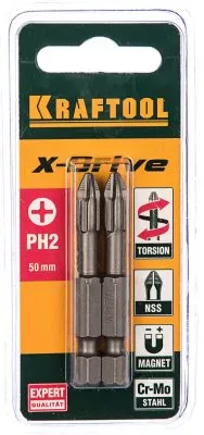 KRAFTOOL PH2, 2 шт., 50 мм, кованые профессиональные биты X-DRIVE 26121-2-50-2
