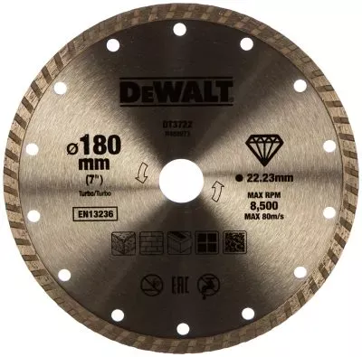 Диск алмазный отрезной Turbo (180х22.2 мм) для УШМ DeWALT DT 3722