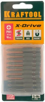 KRAFTOOL PH1, 10 шт., 50 мм, кованые профессиональные биты X-DRIVE 26121-1-50-10