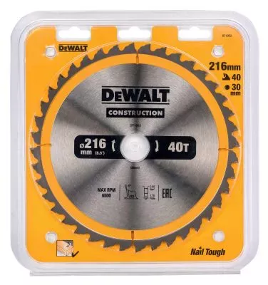 Фото Пильный диск CONSTRUCT (216х30 мм; 40 ATB) Dewalt DT1953 Пильный диск CONSTRUCT (216х30 мм; 40 ATB) Dewalt DT1953