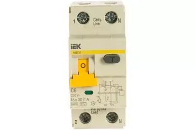 Автоматический дифференциальный выключатель тока IEK 1п+N 2мод. C 6A 30mA тип A 6kA АВДТ-32 ИЭК MAD22-5-006-C-30