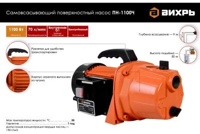 Поверхностный насос ВИХРЬ ПН-1100Ч