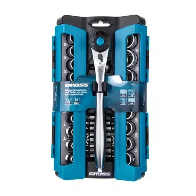 Набор торцевых головок, трещотка 120 зубьев, 36 предметов, 1/2", CrV Gross