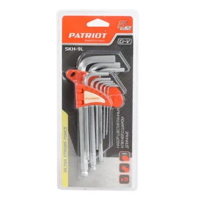 Набор ключей PATRIOT SKH-9L, шестигранные с шаром, длинные, 1,5-10мм, CRV, 9 шт