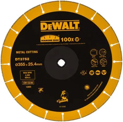Диск алмазный сегментный (355х25.4х3.5 мм) для сухого реза по металлу DeWALT DT 3752