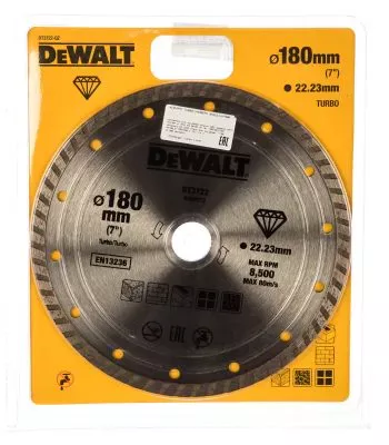 Диск алмазный отрезной Turbo (180х22.2 мм) для УШМ DeWALT DT 3722