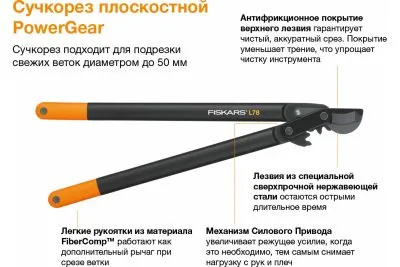 Большой плоскостной сучкорез с загнутыми лезвиями Fiskars (L) L78 112590/1000584