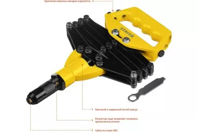 STAYER заклепки 2.4-4.8 мм, заклепочник рычажно-складной RX-900 POWER- 3115 Профессионал